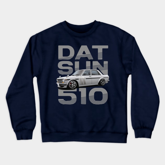 Drive The Classic Car - Datsun 510 (Grey) Crewneck Sweatshirt by Ajie Negara